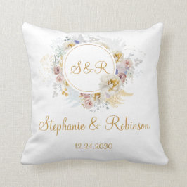 Gold Floral Monogram Wedding Sierkussen