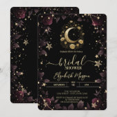 Gold Floral Moon,Stars Roses Bridal Shower Kaart (Voorkant / Achterkant)