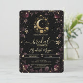 Gold Floral Moon,Stars Roses Bridal Shower Kaart (Staand voorkant)