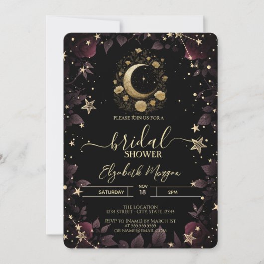 Gold Floral Moon,Stars Roses Bridal Shower Kaart (Voorkant)