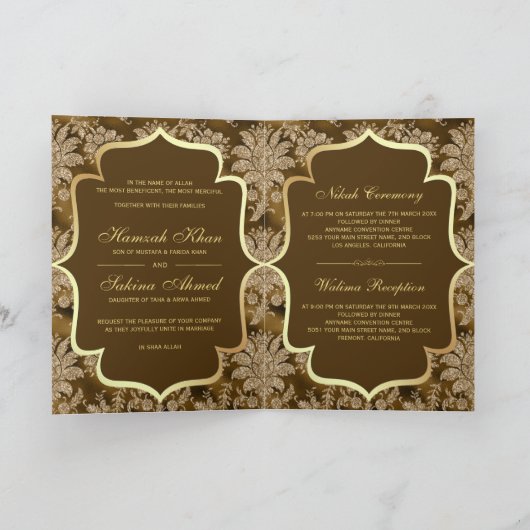 Gold Floral Moss Brown Islamic Muslim Weduwen (Binnen)