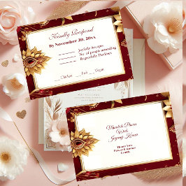 Gold Floral Motif Asymmetric Grand Indian Wedding  RSVP Kaartje