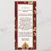 Gold Floral Motif Ornate Asymmetric Indian Wedding Menu (Achterkant)
