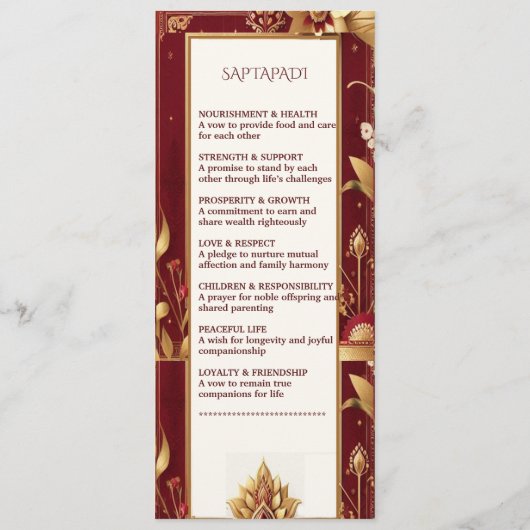 Gold Floral Motif Ornate Asymmetric Indian Wedding Programmakaart (Achterkant)