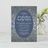 Gold Floral  Navy huwelijksuitnodigingen Kaart (Staand voorkant)