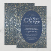 Gold Floral  Navy huwelijksuitnodigingen Kaart (Voorkant / Achterkant)