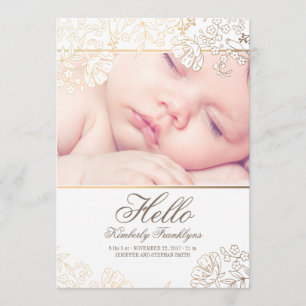 Gold Floral Newborn Baby Foto geboorteaankondiging Aankondiging