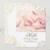 Gold Floral Newborn Baby Foto geboorteaankondiging Aankondiging (Voorkant / Achterkant)