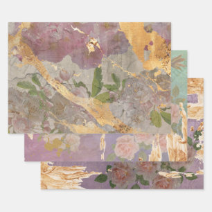  Gold Floral Newspapier ontkoppeld, gestileerd Inpakpapier Vel