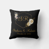 Gold Floral op Black Monogram Logo Weddenschap Gif Kussen (Achterkant)