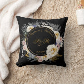 Gold Floral op Black Monogram Wedding Kussen (Deken)