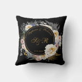 Gold Floral op Black Monogram Wedding Kussen (Achterkant)