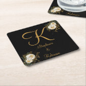 Gold Floral op Black Wedding Gift Monogram Kartonnen Onderzetters (Schuin)