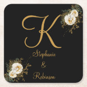 Gold Floral op Black Wedding Gift Monogram Kartonnen Onderzetters (Voorkant)