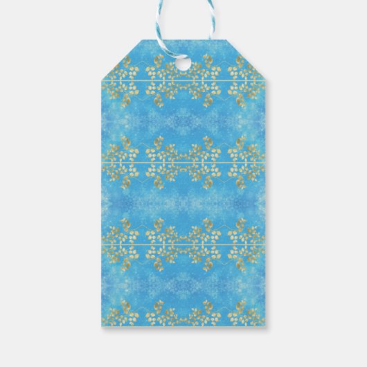 Gold Floral op blauw Cadeaulabel (Achterkant)