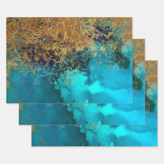 Gold Floral-overzichten over Blauwgroen groen Inpakpapier Vel