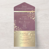 Gold Floral Paarse bruiloft All In One Uitnodiging (Binnen)
