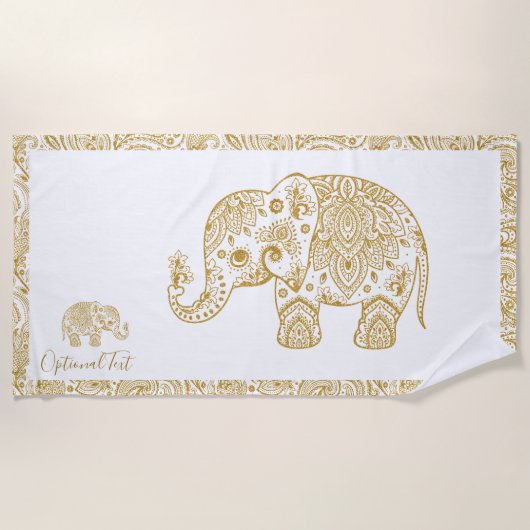 Gold Floral Paisley Elephant Illustration Strandlaken (Voorkant)