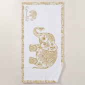 Gold Floral Paisley Elephant Illustration Strandlaken (Voorkant)
