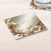 Gold Floral Paper Coaster Kartonnen Onderzetters (Schuin)