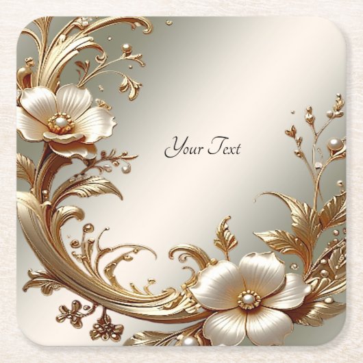 Gold Floral Paper Coaster Kartonnen Onderzetters (Voorkant)