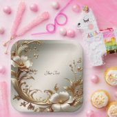 Gold Floral Paper Plate Papieren Bordje (Feest)