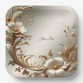 Gold Floral Paper Plate Papieren Bordje