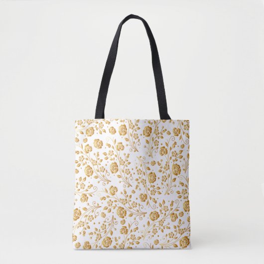 Gold Floral patroon schilderen Tote Bag (Voorkant)