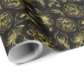 Gold Floral Pattern - Aangepaste zwarte achtergron Cadeaupapier (Rol Hoek)