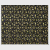 Gold Floral Pattern - Aangepaste zwarte achtergron Cadeaupapier (Vlak)