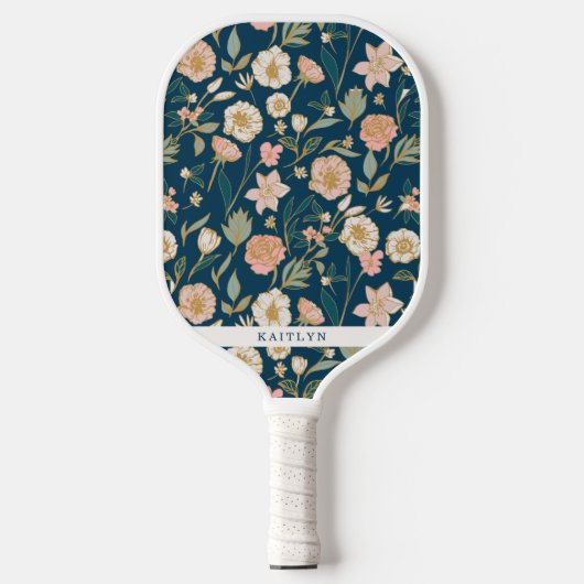 Gold Floral Pattern | Gepersonaliseerde naam Pickleball Paddle (Voorkant)
