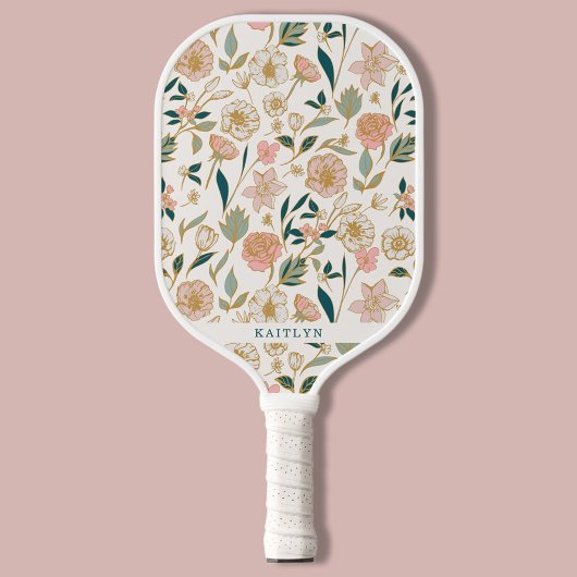 Gold Floral Pattern | Gepersonaliseerde naam Pickleball Paddle