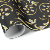 Gold Floral Pattern met diamanten Wrapping Paper Cadeaupapier (Rol Hoek)
