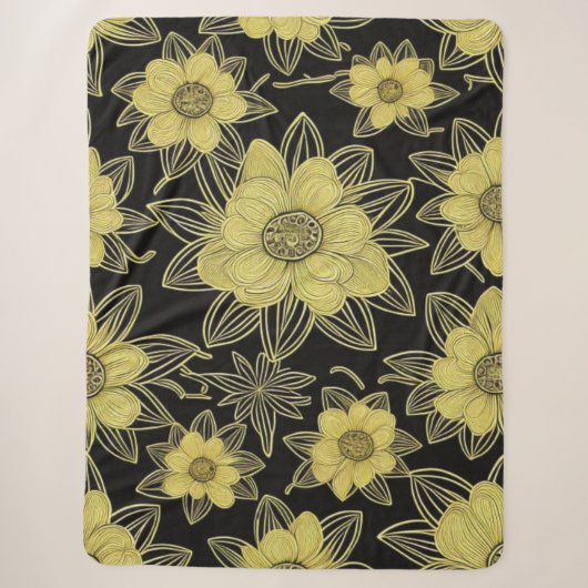 Gold Floral Pattern Sherpa Blanket Deken (Voorkant)
