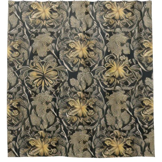 Gold Floral Pattern Shower Curtain Douchegordijn (Voorkant)