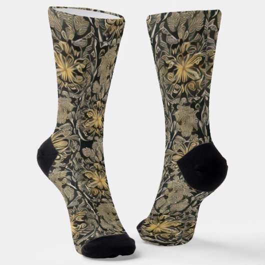 Gold Floral Pattern Socks Sokken (Gebogen)