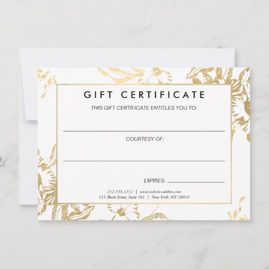  Gold Floral Pattern White Cadeaubon (Achterkant)