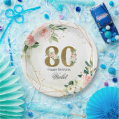 Gold & Floral Personalized Custom 80th Papieren Bordje (Feest)