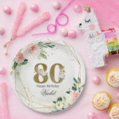 Gold & Floral Personalized Custom 80th Papieren Bordje (Feest)