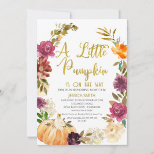 Gold Floral Pumpkin Wreator Baby shower Invitation Kaart