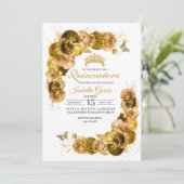 Gold Floral Quinceanera Birthday Kaart (Staand voorkant)