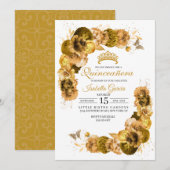 Gold Floral Quinceanera Birthday Kaart (Voorkant / Achterkant)