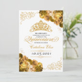 Gold Floral Quinceanera Birthday Kaart (Staand voorkant)