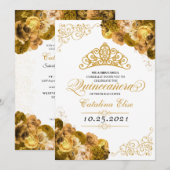 Gold Floral Quinceanera Birthday Kaart (Voorkant / Achterkant)