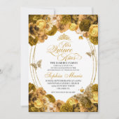 Gold Floral Quinceanera Birthday Kaart (Voorkant)