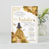 Gold Floral Quinceanera Birthday Kaart (Staand voorkant)