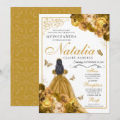 Gold Floral Quinceanera Birthday Kaart (Voorkant / Achterkant)