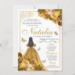 Gold Floral Quinceanera Birthday Kaart