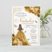 Gold Floral Quinceanera Birthday Kaart (Staand voorkant)