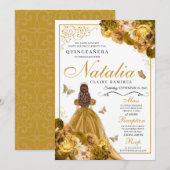 Gold Floral Quinceanera Birthday Kaart (Voorkant / Achterkant)
